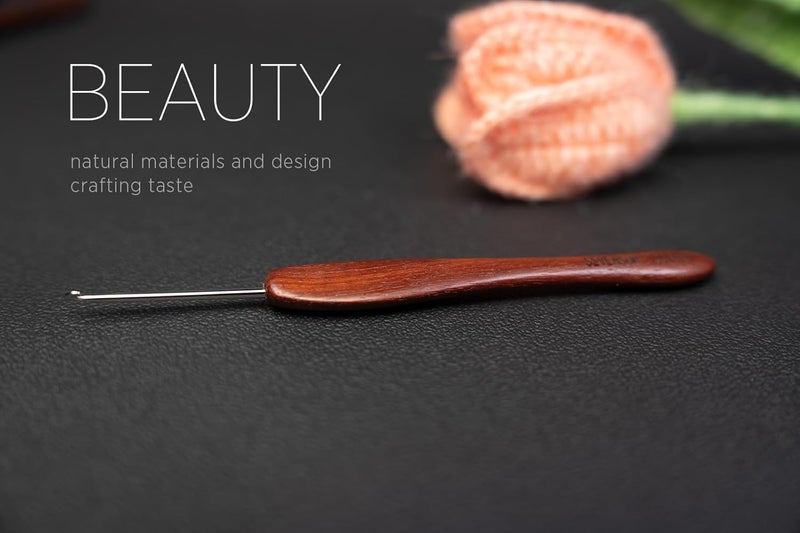 sevensun Mimosa 2mm Single Crochet Hook, Available in 0.6mm-6.5mm, Ergonomic Hand Polished Stainless Steel Inline Pointy Wood Handle Crochet Hook for Arthritic Hands, Mother's Day Gifts for Mom - Image 2